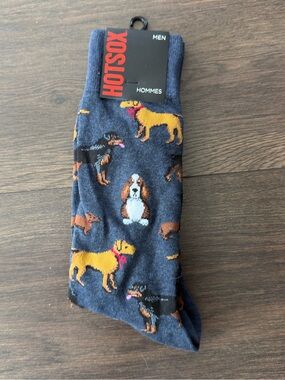 Hot Sox Men’s Dog Print Crew Socks Denim Blue New With Tags